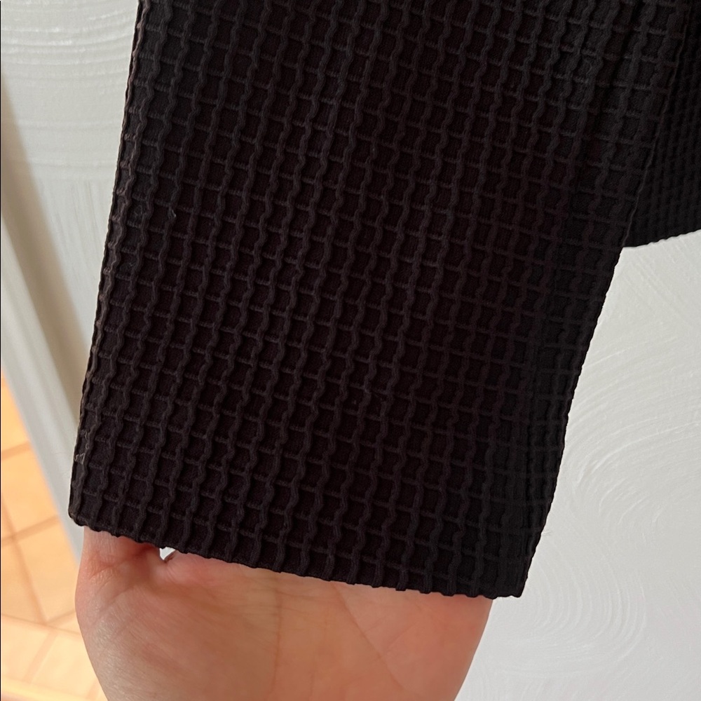 Chico’s Black Waffle Knit Biker Style Blazer With Animal Print Lining. - Picture 6 of 14